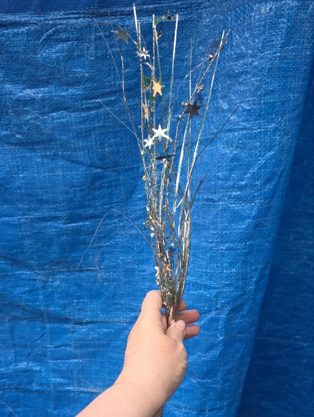 Silver Star Tinsel Bouquet - Metallic Party Pick
